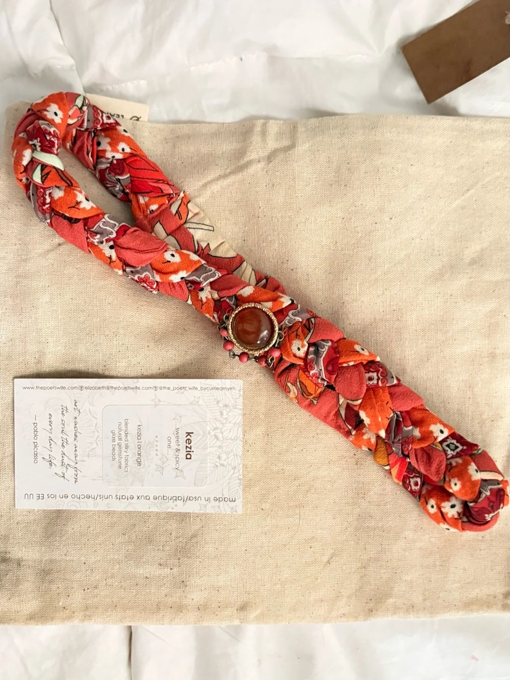 Curried Myrrh Orange Floral Braided Headband with Amber Gemstone NWT ✨✨👑